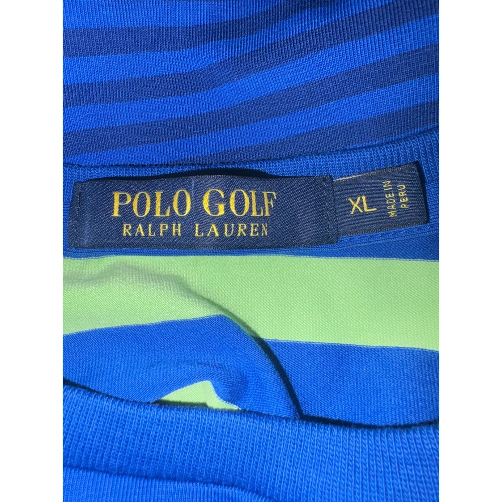 Polo Golf Ralph Lauren Women Blue Lime Green Striped Long Sleeve Pima Cotton XL - Picture 3 of 6